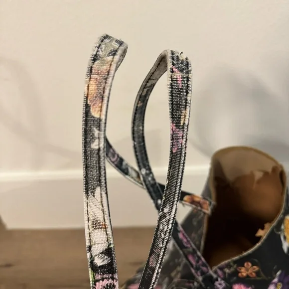 *read description* Black Multicolor Floral Large Tote Bag Work Beach Travel - Picture 4 of 8